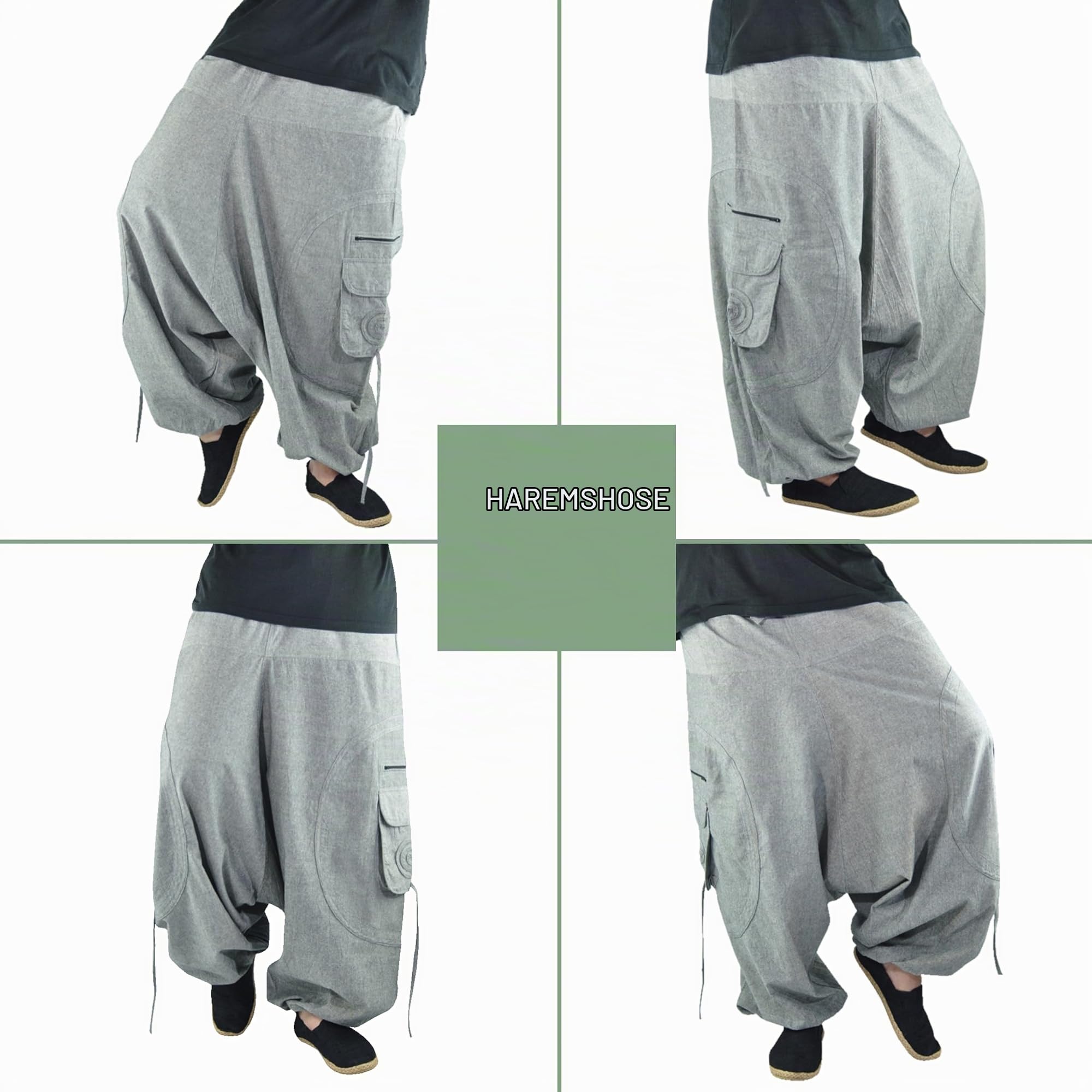virblatt - Haremshose Herren | Baumwolle | Aladinhose Goa Hippie Skater Pumphose Parachute