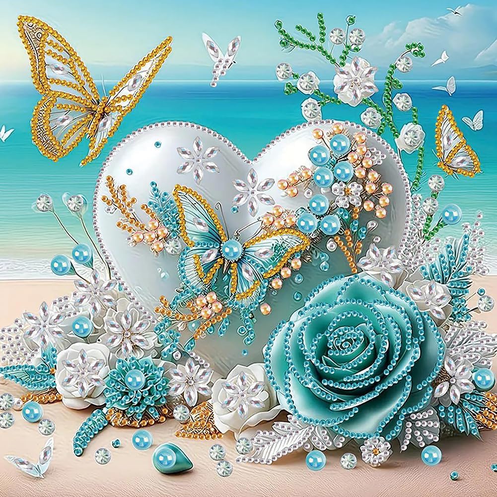 Stalente Diamond Painting Kits for Adults Love and Flower, 5D Special Shape Diamond Art Kits for Beginners, Crystal Rhinestones Diamond Painting for Home Wall Decoration Gift 12×12inch Butterfly