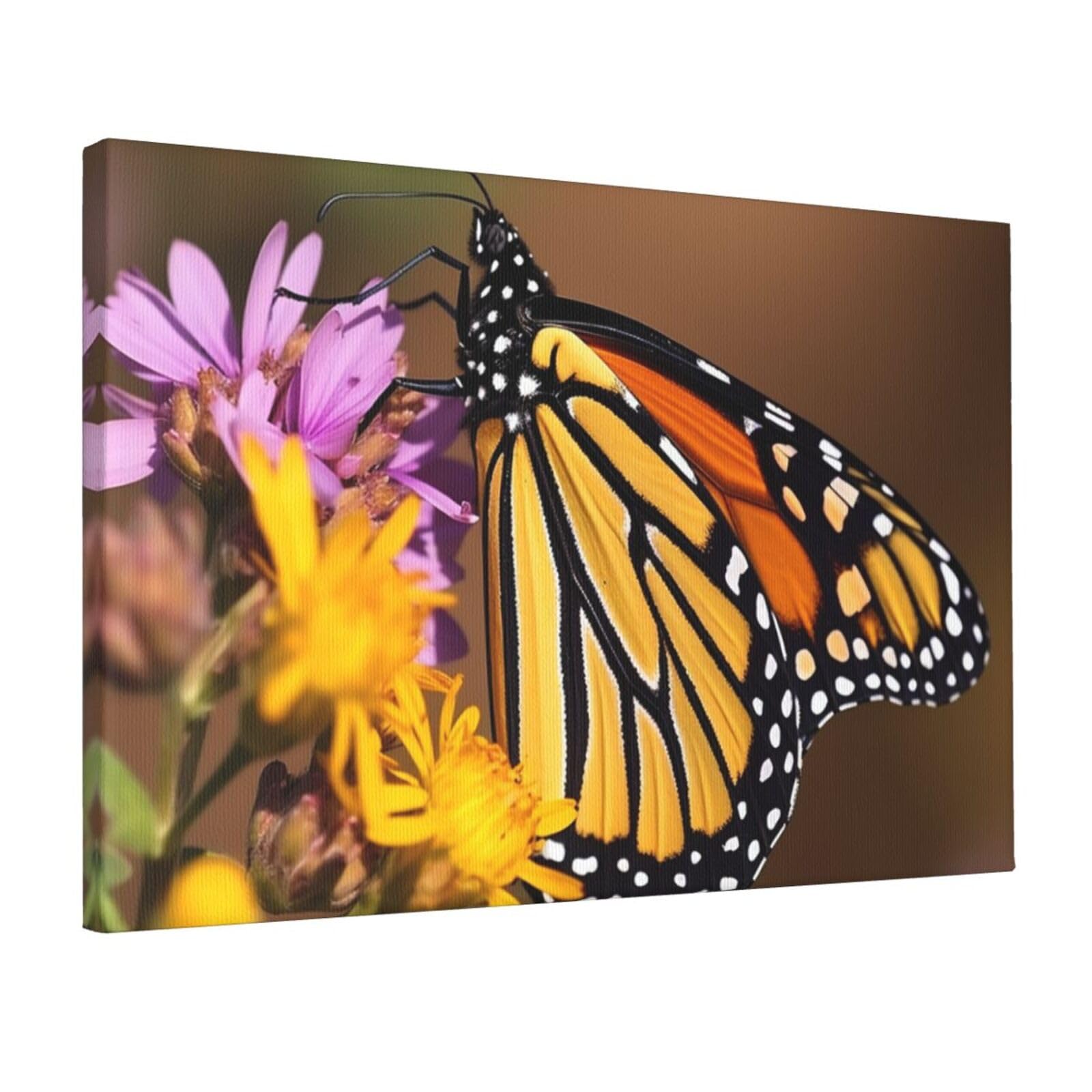 Canvas Wall Art for Living Room Wall Decor 12"x18" Modern Artwork Painting Pictures Hanging Canvas Prints Monarch Butterfly Aesthetic Wall Art for Bedroom Bathroom Office Wallart Decor