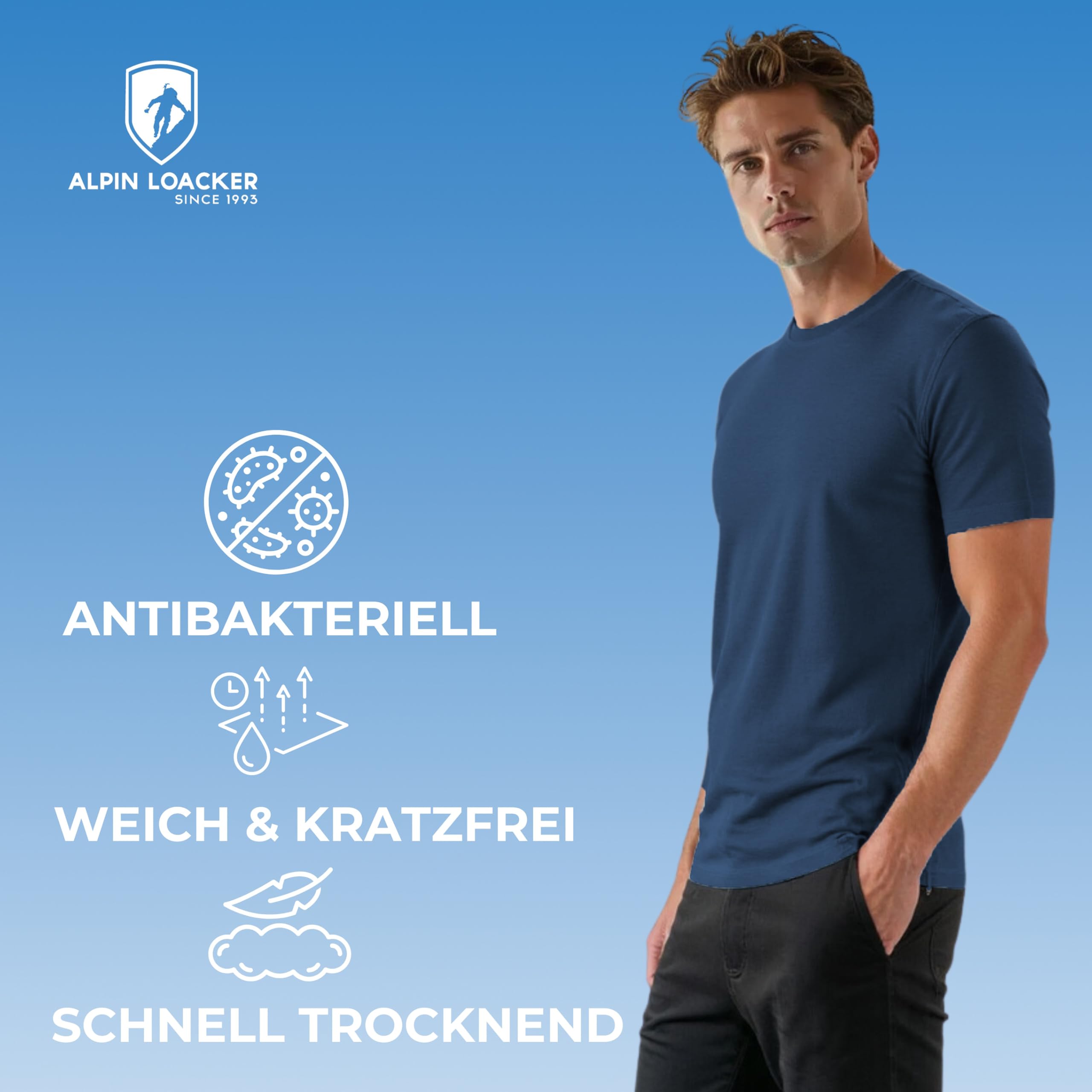 ALPIN LOACKER Merino Shirt Herren Kurzarm I Antischweißshirt I Merinowolle Tshirt I Thermooberteil atmungsaktiv