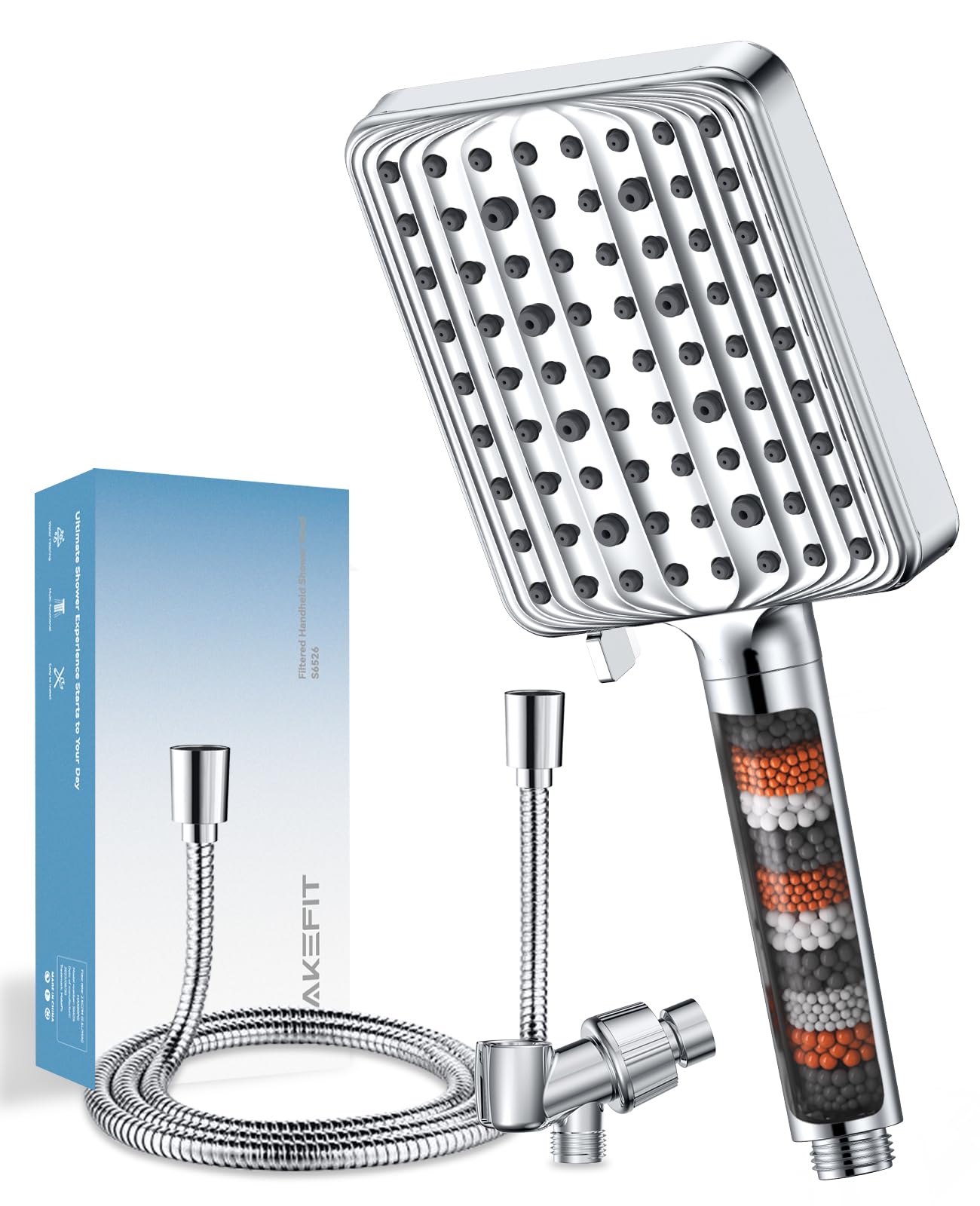 Filtered Shower Head with Handheld - High Pressure 6 Modes Handheld Shower Head with Filters - Water Softener Filters Beads for Hard Water - Detachable Showerhead for Bathrooom