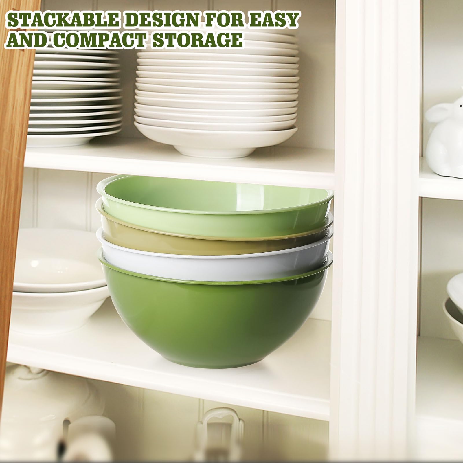 Greentainer Salatschüssel Set mit Deckel,4-teiliges 2L Rührschüssel aus Kunststoff, Stapelbare Mixing Bowl für Küche,Große Schüssel Set,Servierschüssel ideal zum Mischen und Servieren,Plastikschüssel