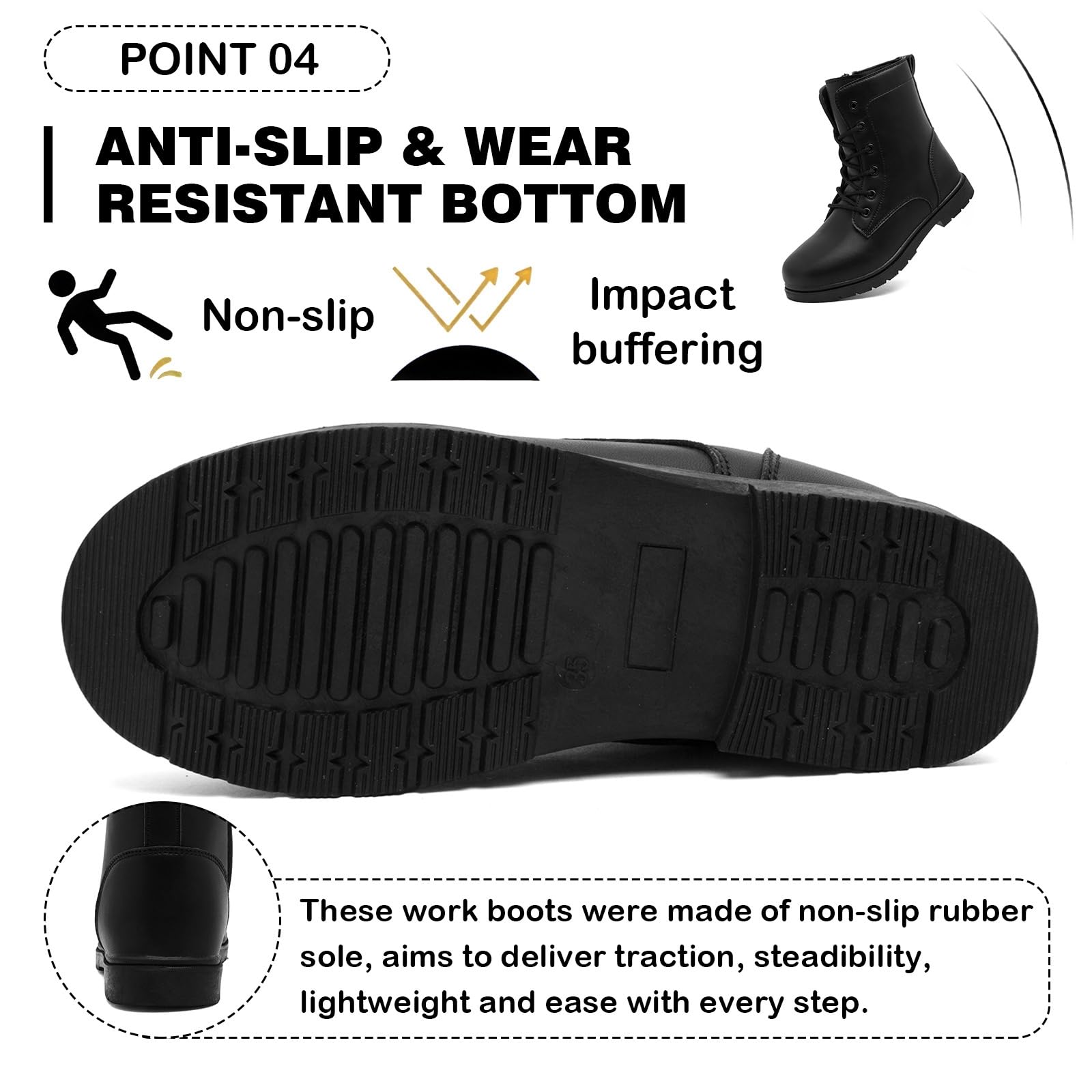 Bottines pour garçons et filles - Imperméables - Fermeture éclair latérale - Lacets - Noir - Bottes d'école en cuir - Bottines de marche montantes