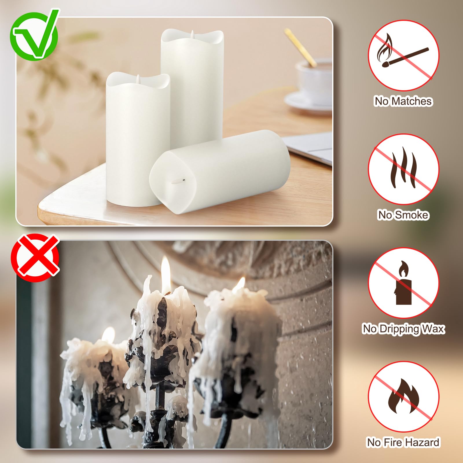 Rhytsing Lot de 3 Bougies LED en verre avec Télécommande, Bougies Piliers pour Noël, H10cm/ 12
