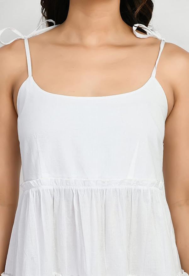 Buy Tondra Sleeveless Drawstring White Dress | Fit and Flare