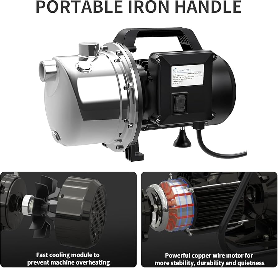 LANCHEZ 1 HP Portable Shallow Well Garden Pump, 1294 GPH