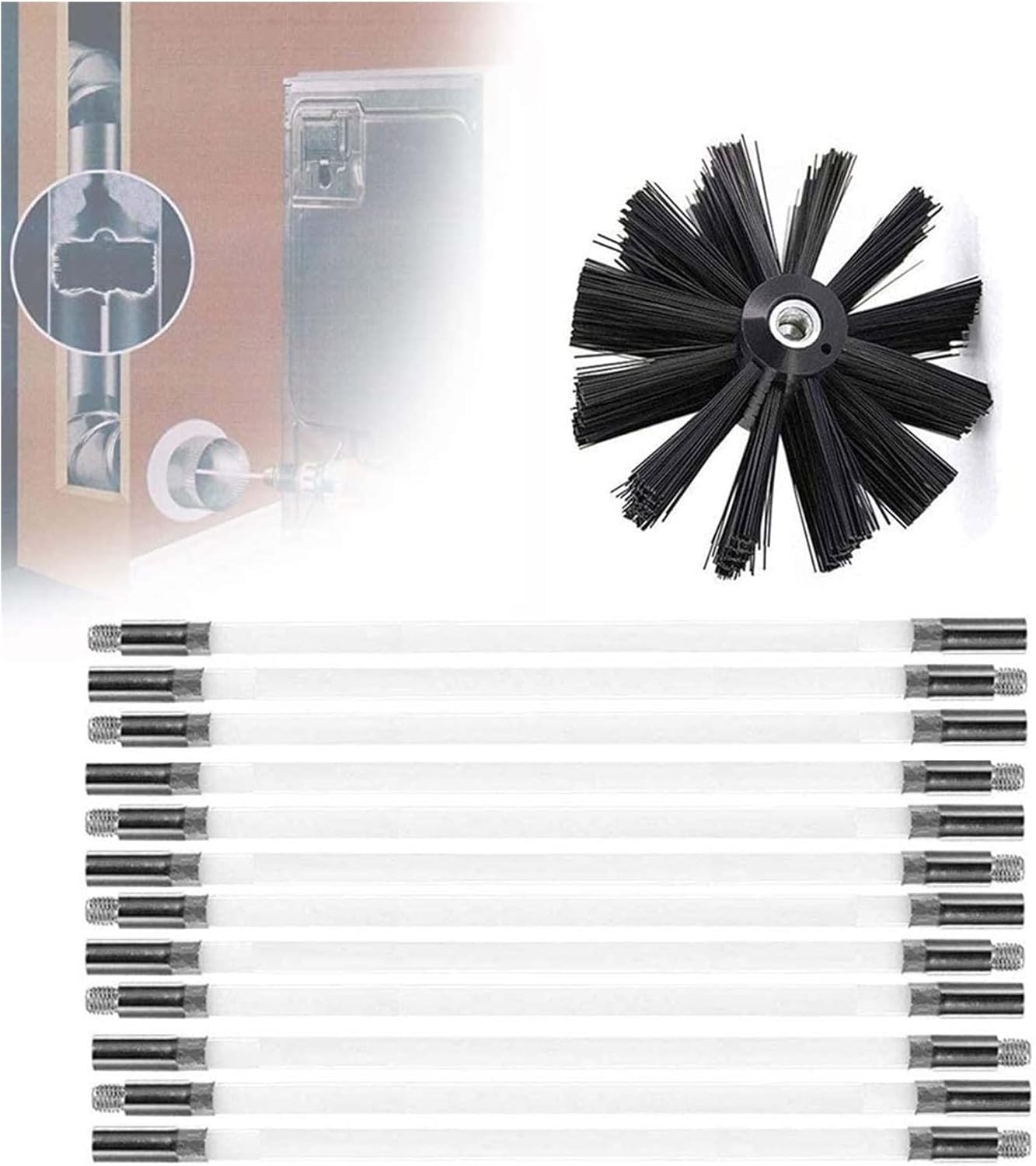chimney sweep kit Dry Vent Cleaning Brush Kit, Lint Remover For Dryer Duct - Fireplace Chimney Sweep Cleaning Brush With Long Flexible Rods, With Or Without A Power Drill ( Color : 12 Rods , Size : 41