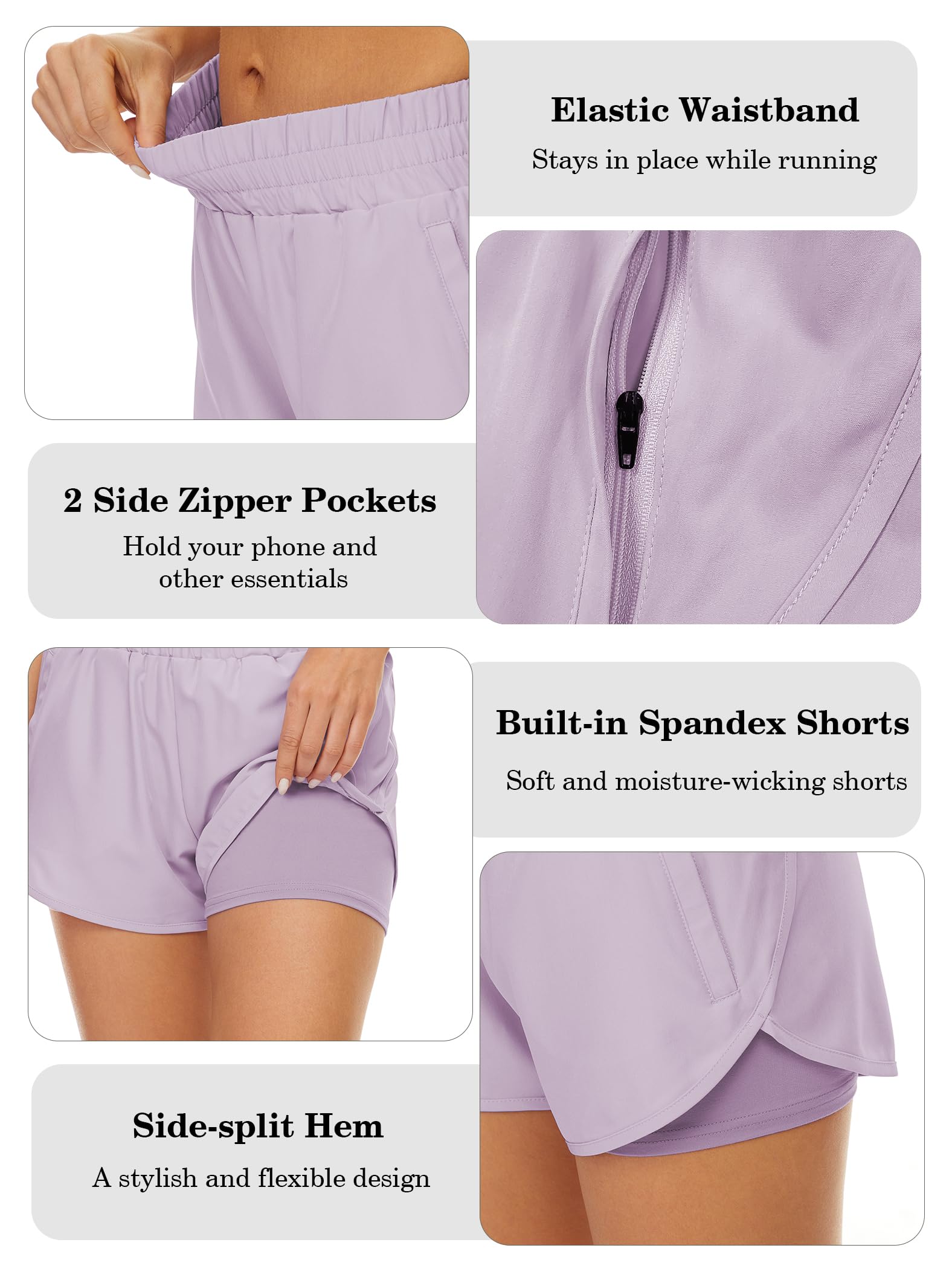 Paquete de 2 pantalones cortos deportivos para mujer, de secado rápido, con bolsillos, cintura alta, para entrenamiento, gimnasio, deportes | Dos bolsillos laterales, cintura alta, pantalones cortos deportivos de gimnasio, tela suave y transpirable