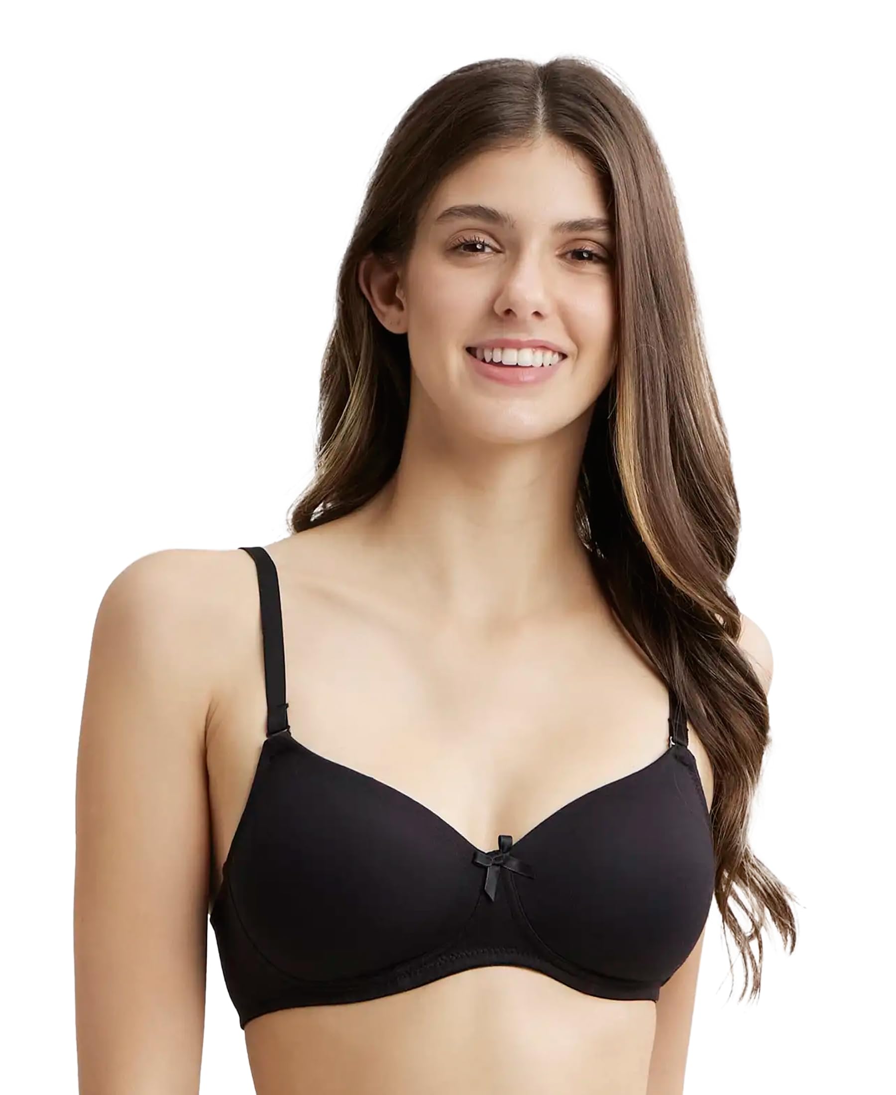 JockeyFE23 Women's Wirefree Padded Super Combed Cotton Elastane Stretch Medium Coverage Multiway Styling T-Shirt Bra with Detachable Straps