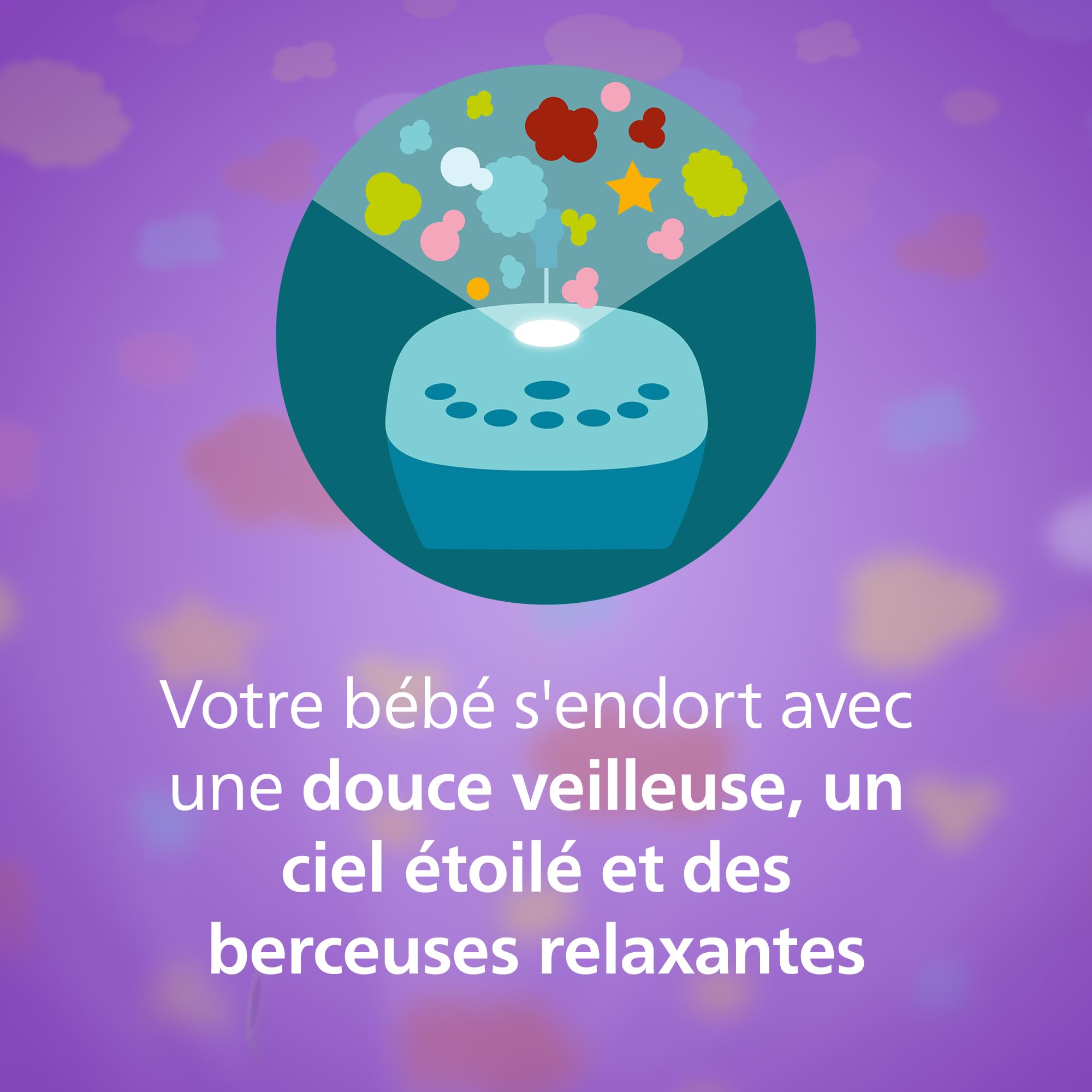 Philips Avent DECT - Écoute-bébé Audio avec veilleuse à Projection d'étoiles, berceuses, Conversation bidirectionnelle, portée de 330 m, autonomie de 24 h, Mode Nuit, modèle SCD733/26