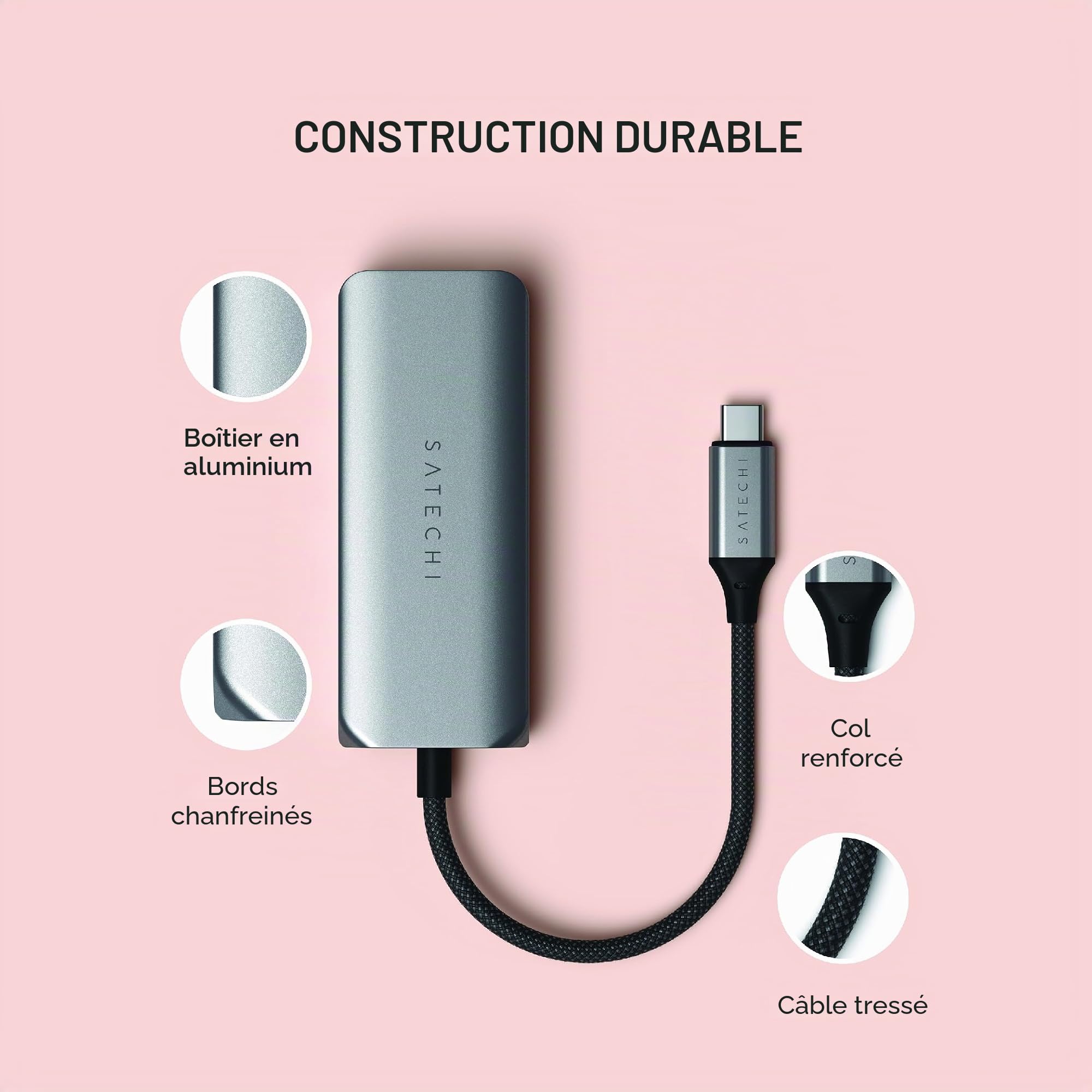 SATECHI 4 en 1 Hub USB-C avec Ethernet 2.5Gbps | 3x Ports USB-C 3.2 à 10Gbps, réseau ultra-rapide, design compact plug-and-play pour MacBook, PC portables Windows et plus