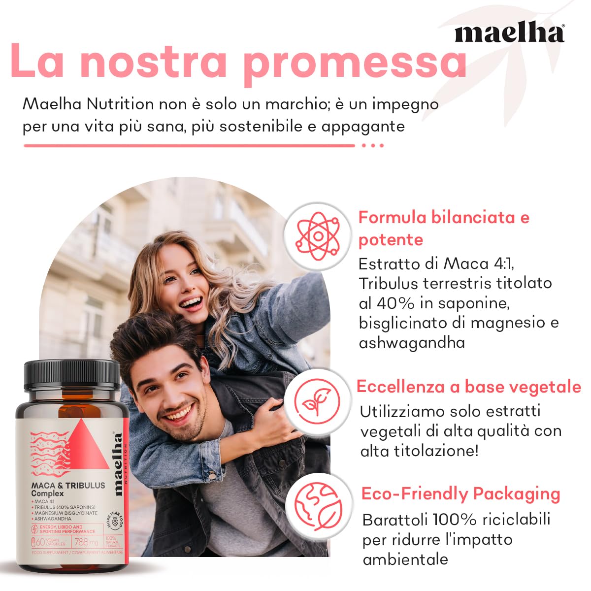 Integratore maca uomo | Maca peruviana e tribulus terrestris | aumento massa muscolare uomo | integratori donna desiderio forte | integratore energia fisica e mentale | 60 capsule | 100% Naturale