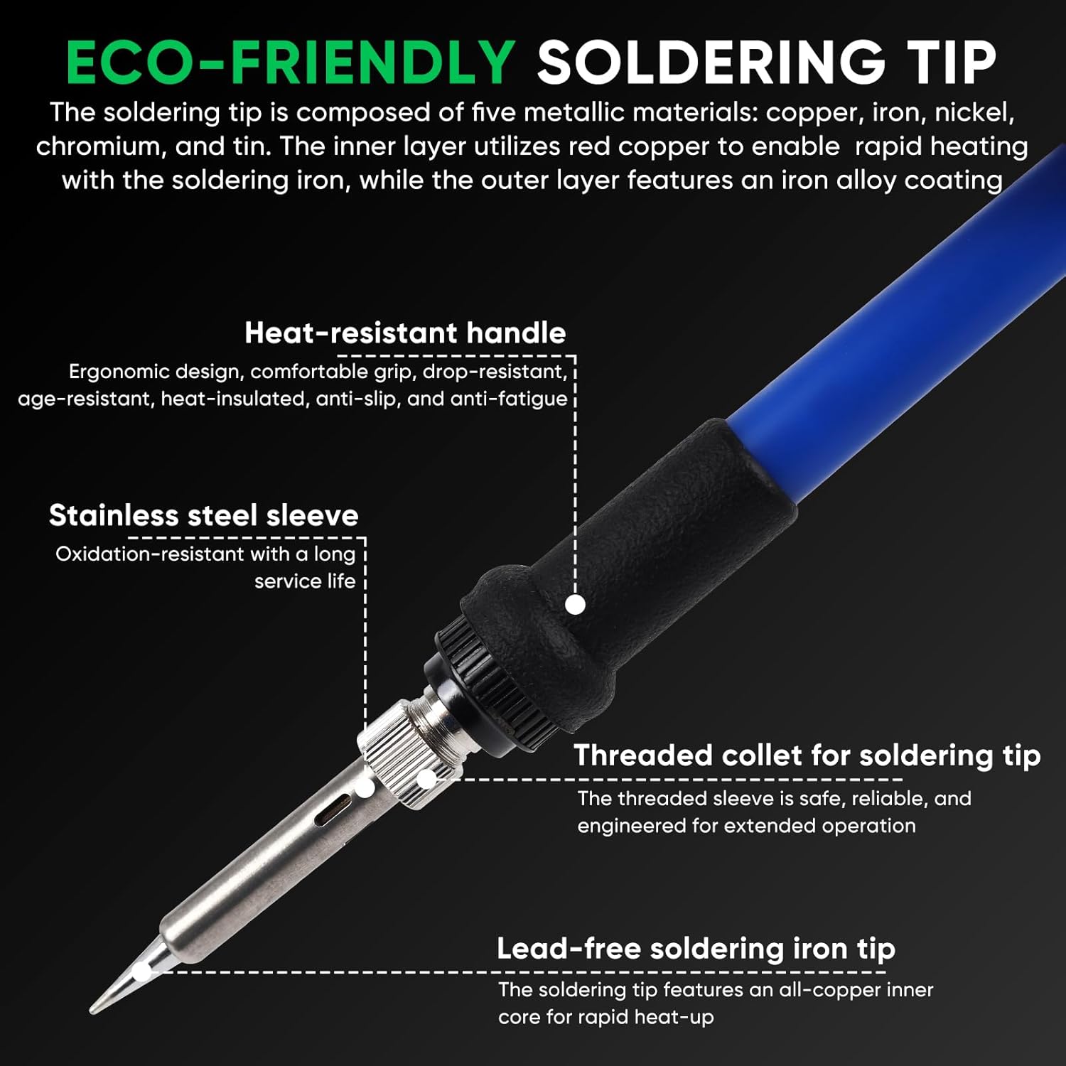 ‌Larlarsa DS936 Soldering Station - Digital Soldering Station Kit, 60W Soldering Iron (356°F-896°F) with 5 Extra Lead free Tips, Lead-Free Solder Wire, Sleep Mode, ESD Safe, Auto Calibration