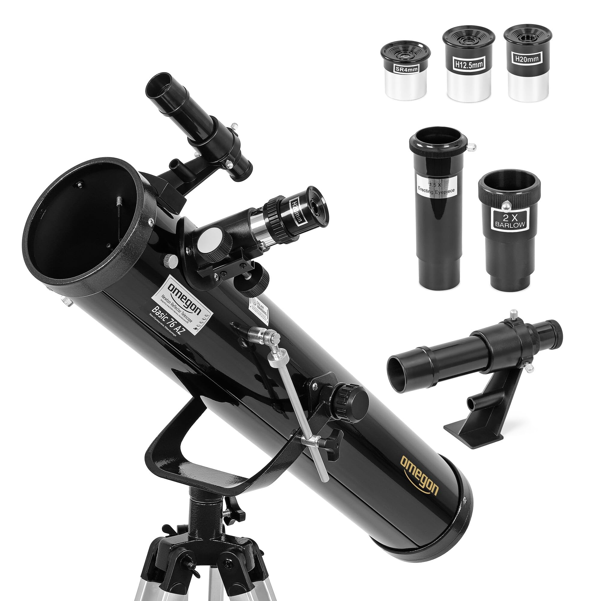 Telescopio Omegon N 76/700 AZ-1 | Telescopio a specchio per principianti | Montatura azimutale | Compatto e leggero | Per la Luna e i pianeti | Telescopio astronomico per giovani e adulti