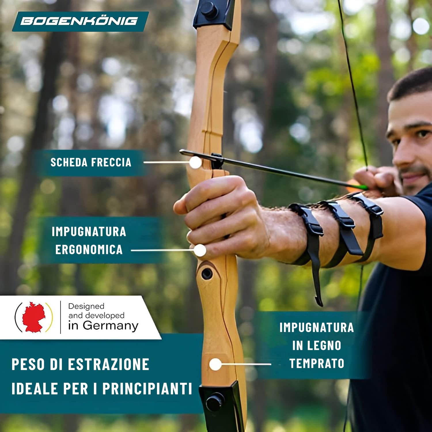 Arco Professionale, Arco e Frecce per Adulti, 18 kg, con Accessori, per Tiro con l'Arco e Frecce Professionale