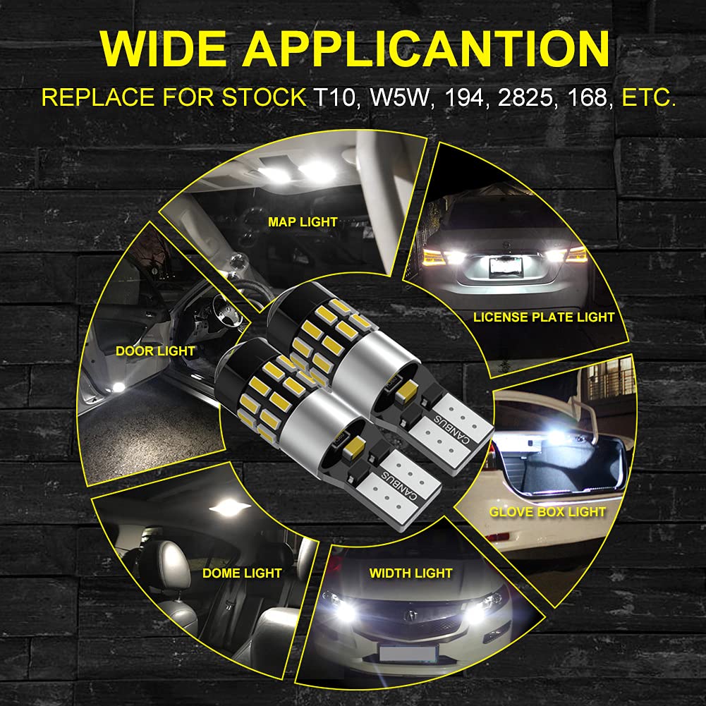 W5W T10 168 Lampadine LED CanBus Senza Errori 3014 30SMD per Interni Auto Luci a Cupola Luci di Lettura Luci Della Targa Luci di Posizione, DC 12-24V 6000K Xenon Bianco (4 Pezzi)
