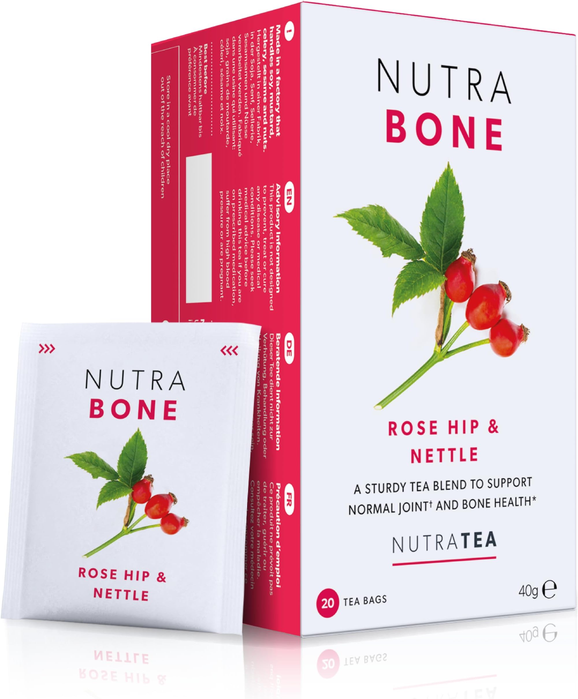 NUTRABONE | Bone Health Tea | Bone Strength Tea - Helps Maintain Bone Density & Joint Care With Ginkgo Biloba, Rosehip & Devil's Claw - 40 Individual Wrapped Bags - Herbal Infusion (2 Pack)