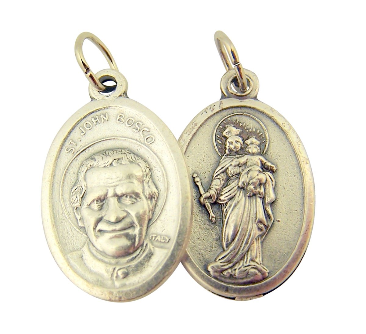 Catholic Patron Saint Medals Silver Toned Base, 1 Inch, Set of 2, Silver — view 2