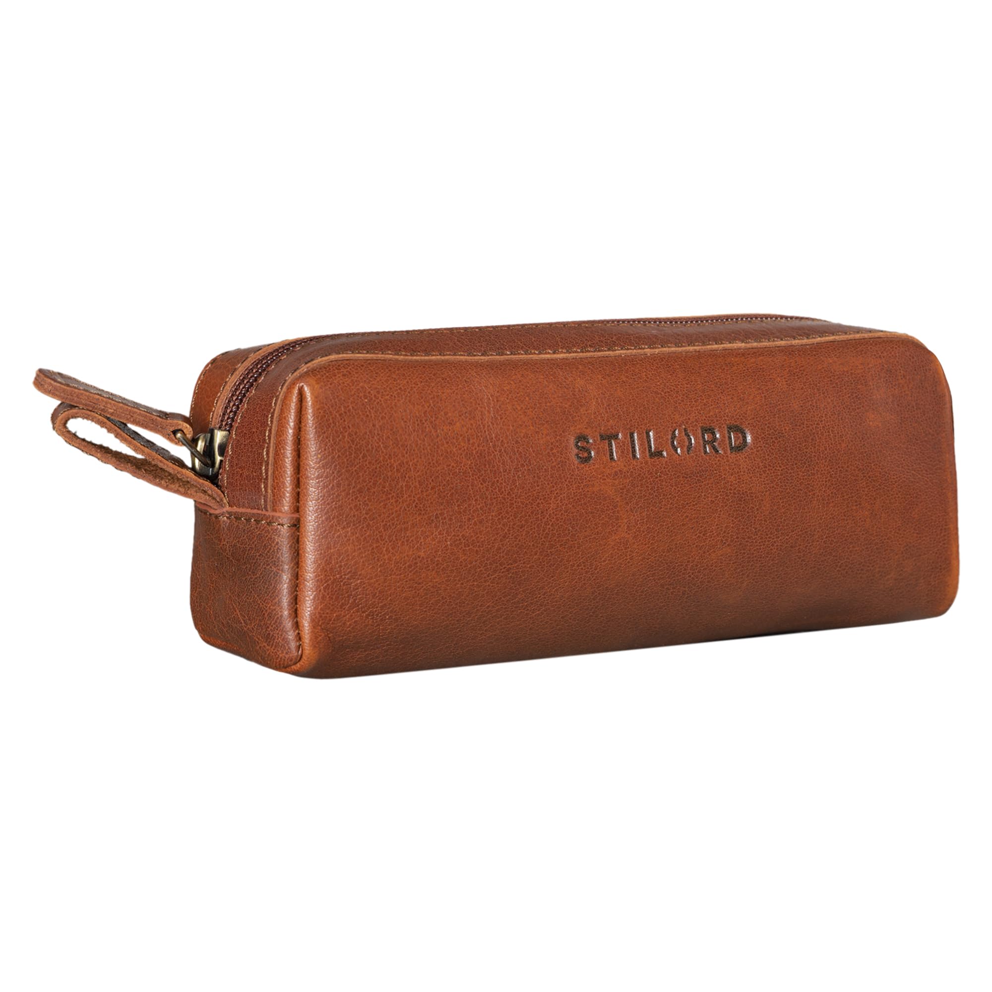 STILORD "Linus" Pencil Case Leather Pen Case Pouch Office University College Women Men Stationary Vintage Leather Colour:Cannes - Brown