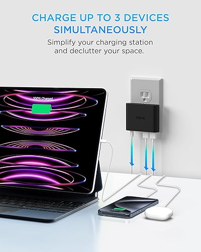 Miniatura 9 de iHome Bloque de cargador de pared USB multipuerto de 32 W AC Pro - Estación de carga para múltiples dispositivos con 3 puertos USB (1 USB-C, 2