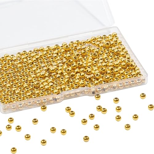 Song Xi 400 cuentas espaciadoras redondas de acero inoxidable 304 para hacer pulseras de joyería, cuentas de metal lisas y sin costuras, cuentas