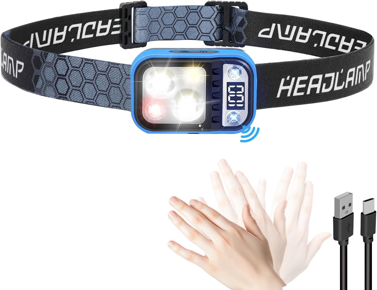 LED Rechargeable Headlamp with LCD Display, Ultra-Light 3 Colors Headlamp with Motion Sensor, White Red Warm Light, 1.7oz 5 Modes Waterproof Headlights for Outdoor Camping Hiking Emergency LED Rechargeable Headlamp with LCD Display, Ultra-Light 3 Colors Headlamp with Motion Sensor, White Red Warm Light, 1.7oz 5 Modes Waterproof Headlights for Outdoor Camping Hiking Emergency