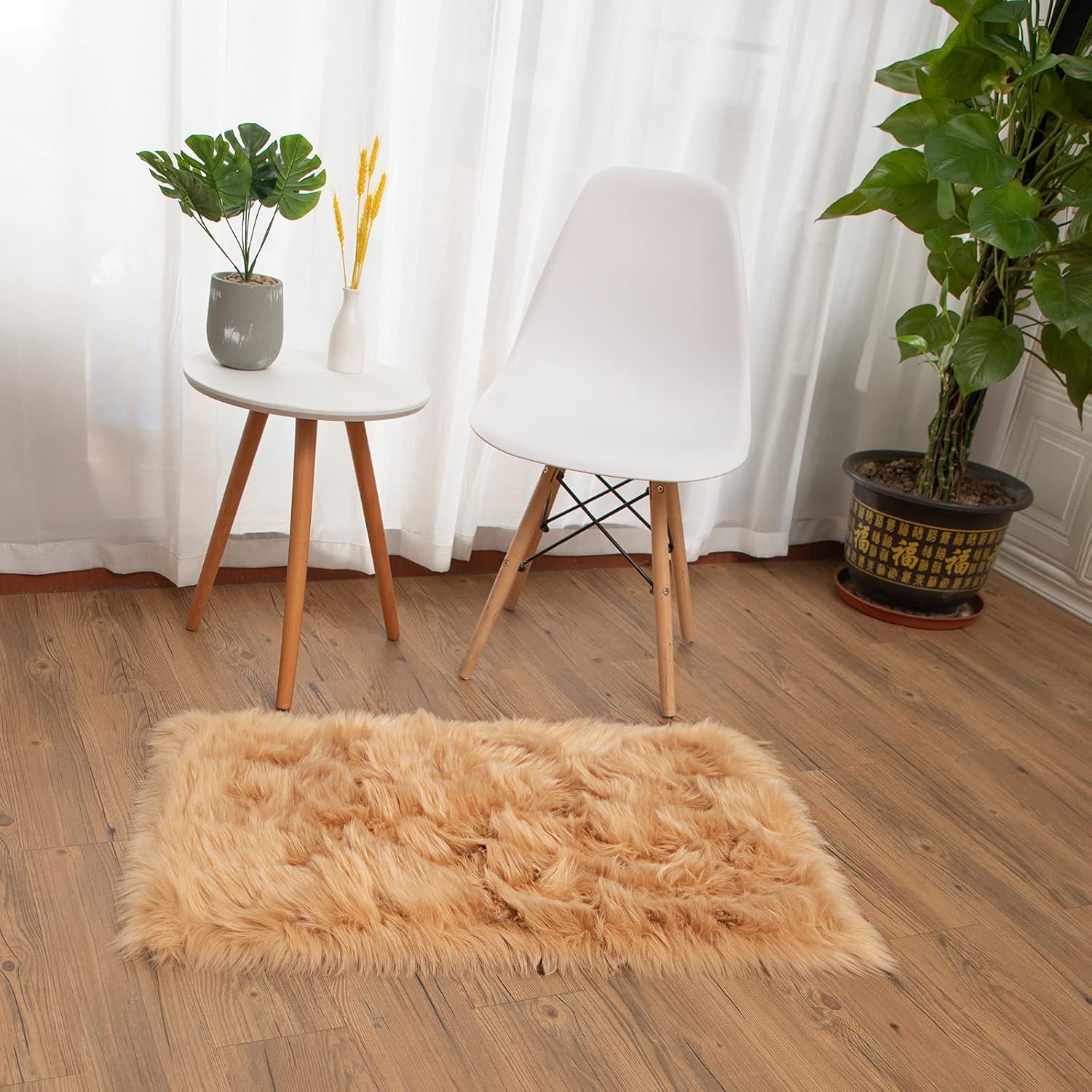 YIHAIC Man-Made Luxury Wool Faux Fur Rug, Cozy Feel Like Real Wool Sofa Cushion (60 x 90 cm, Brown), Rectangular 60 x 90cm