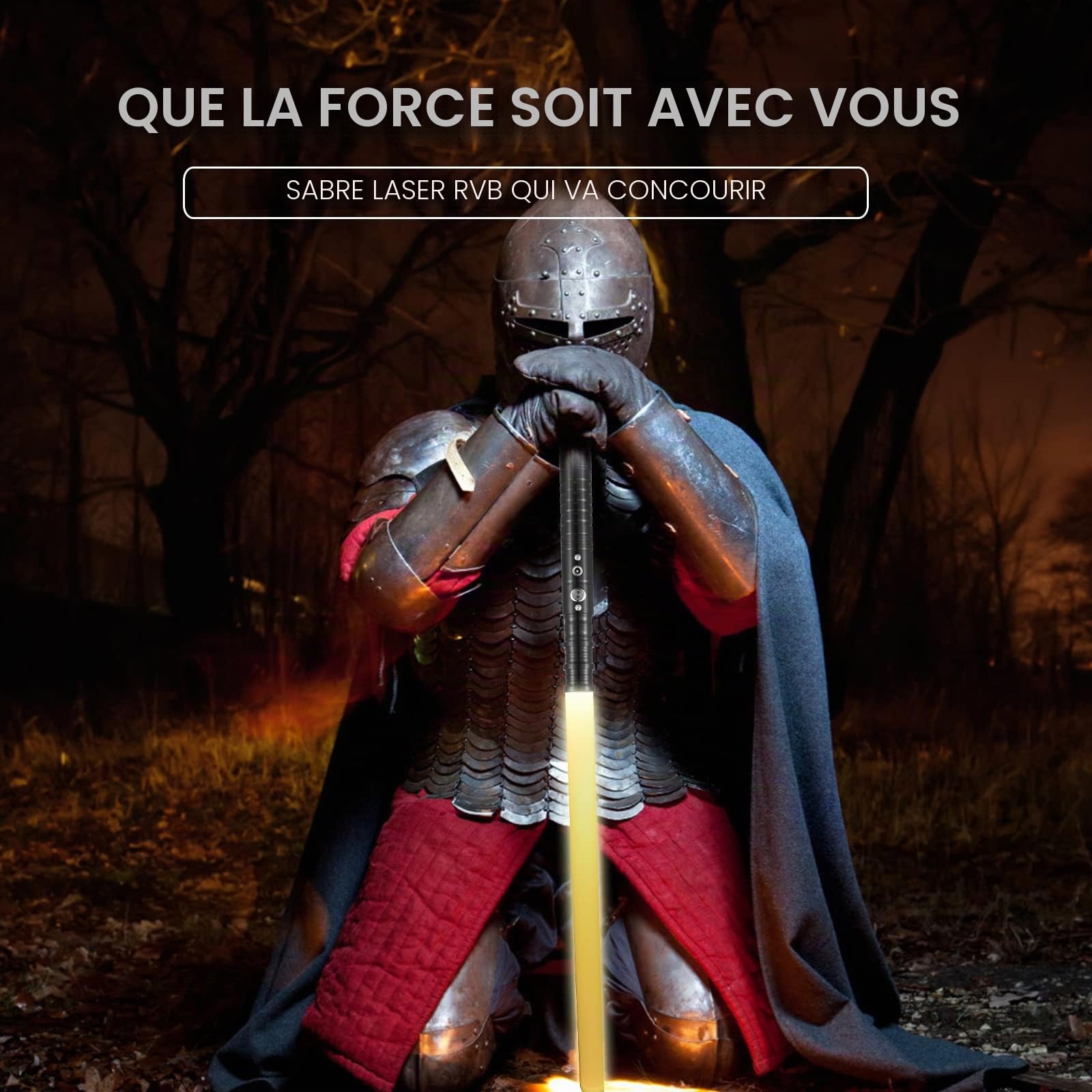 Sabre laser avec effet sonore RGB 7 couleurs Épée lumineuse FX interchangeable 63 cm de long Rechargeable Épée lumineuse portable Épée jouet avec poignée en métal pour enfants, adultes, déguisement