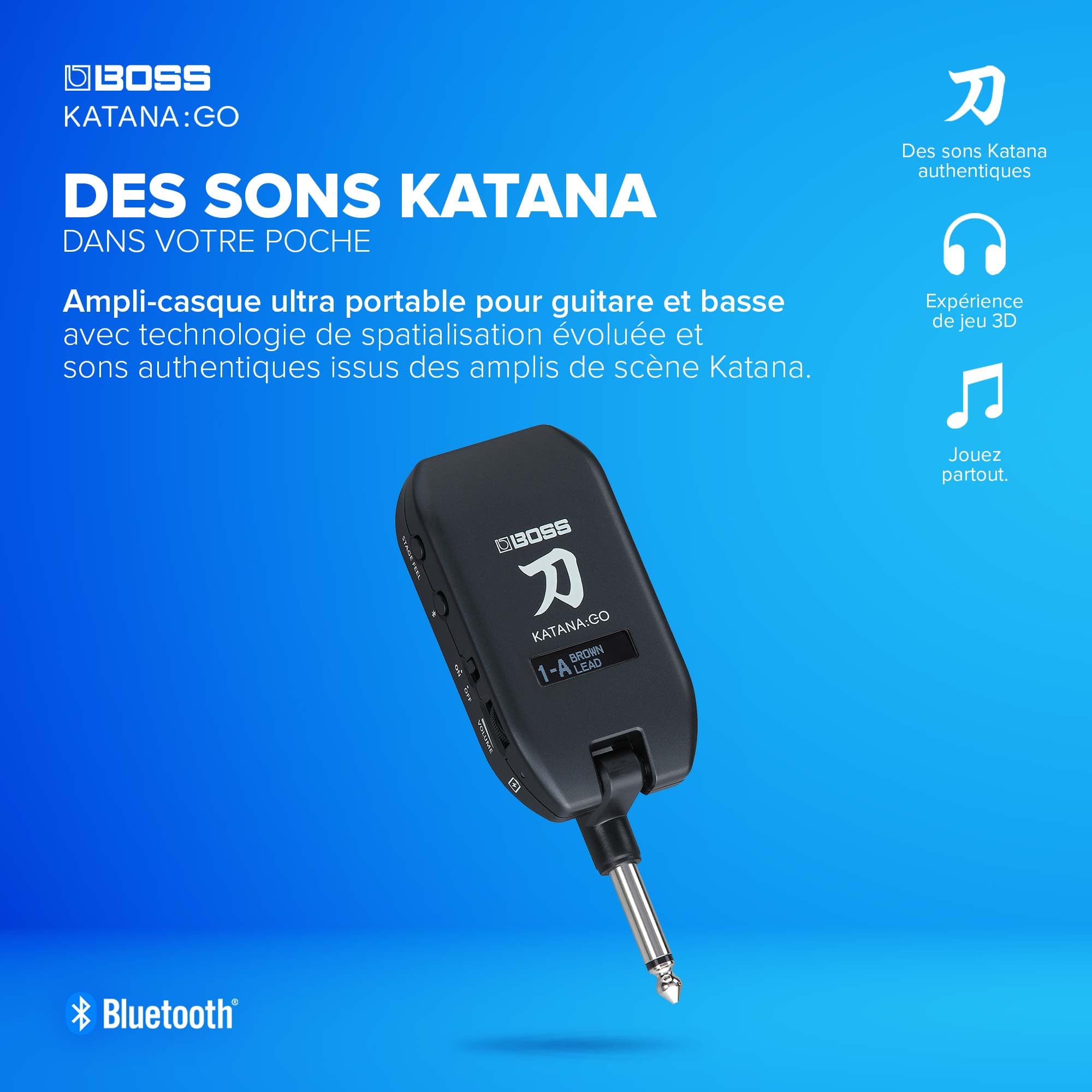 BOSS Katana:GO | Ampli-Casque Personnel pour Guitare & Basse | des Sons prêts à Jouer issus des amplis de scène Katana | Technologie de spatialisation évoluée