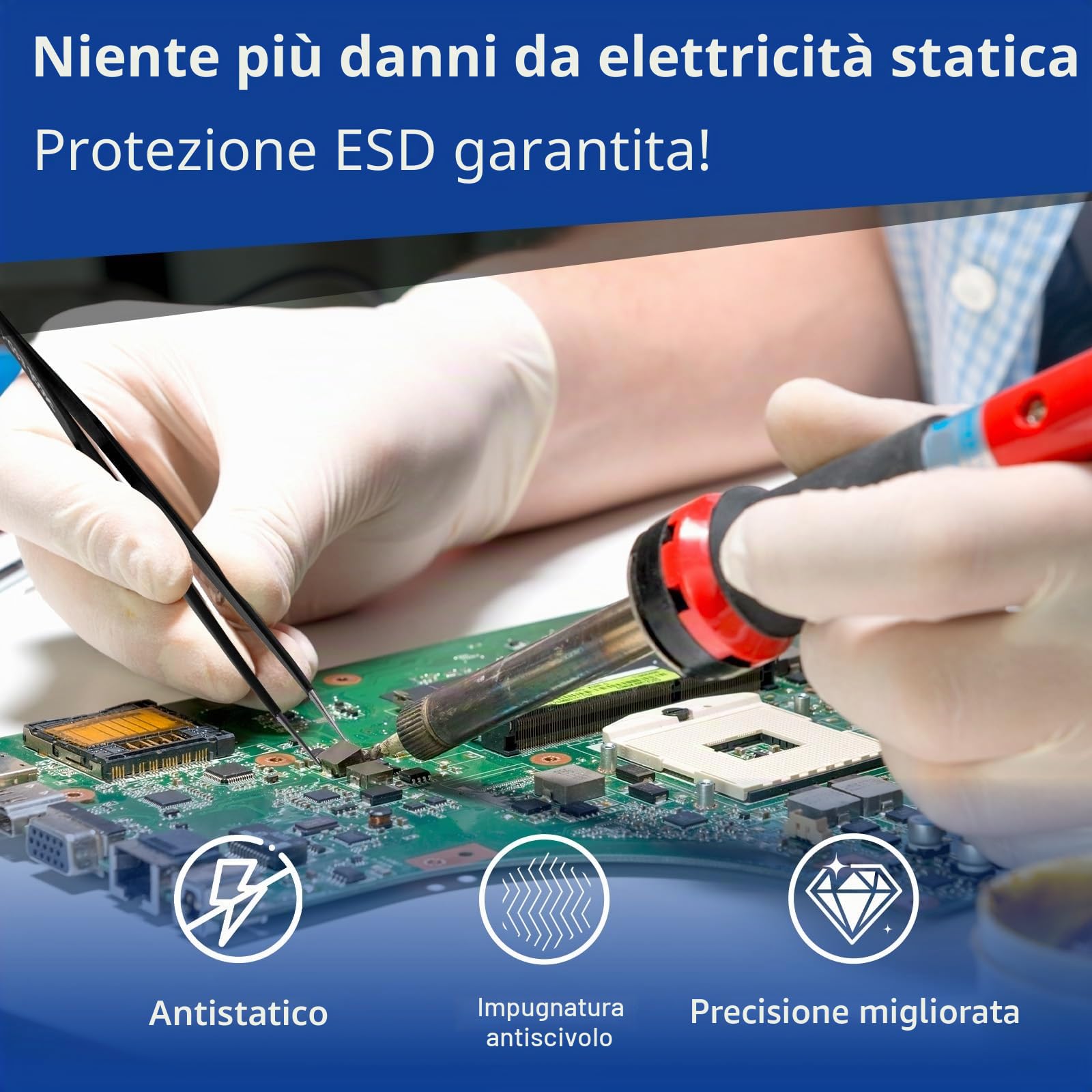 XOOL Zestaw Pęset Precyzyjnych Antystatycznych ESD 9 Sztuk Stal Nierdzewna z Etui