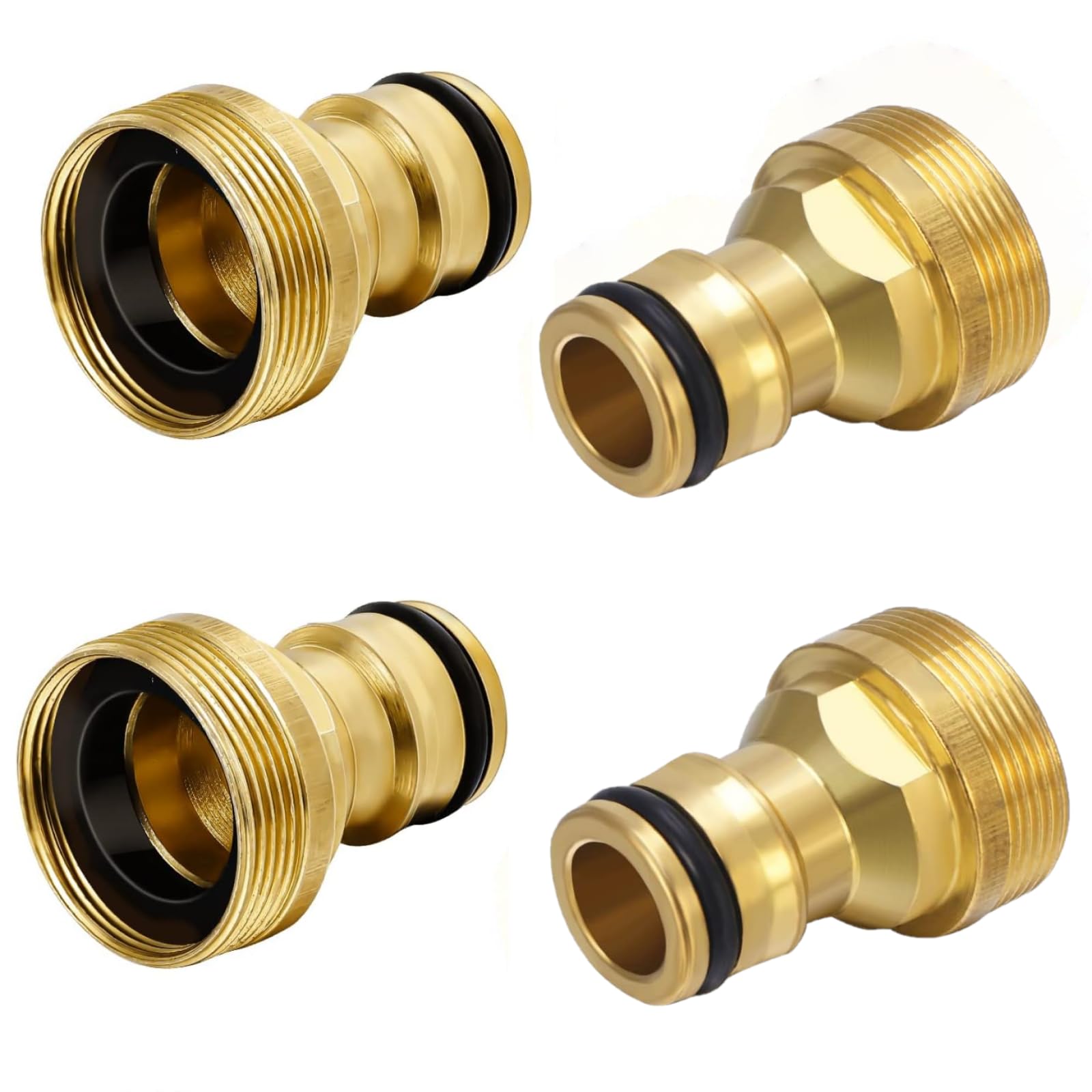 Pack of 4 Universal Tap Connectors, Tap Adapter M22 Female Thread / M24 Male Thread, Brass Hose Adapter with Quick Coupling for Mixer Tap and Garden Hose