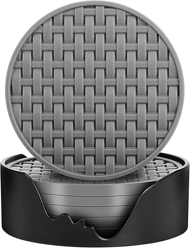 Miniatura 12 de Juego de 6 posavasos de silicona rosa con soporte, posavasos de 4 pulgadas para bar, bebidas, cerveza, café, tapete decorativo antideslizante para