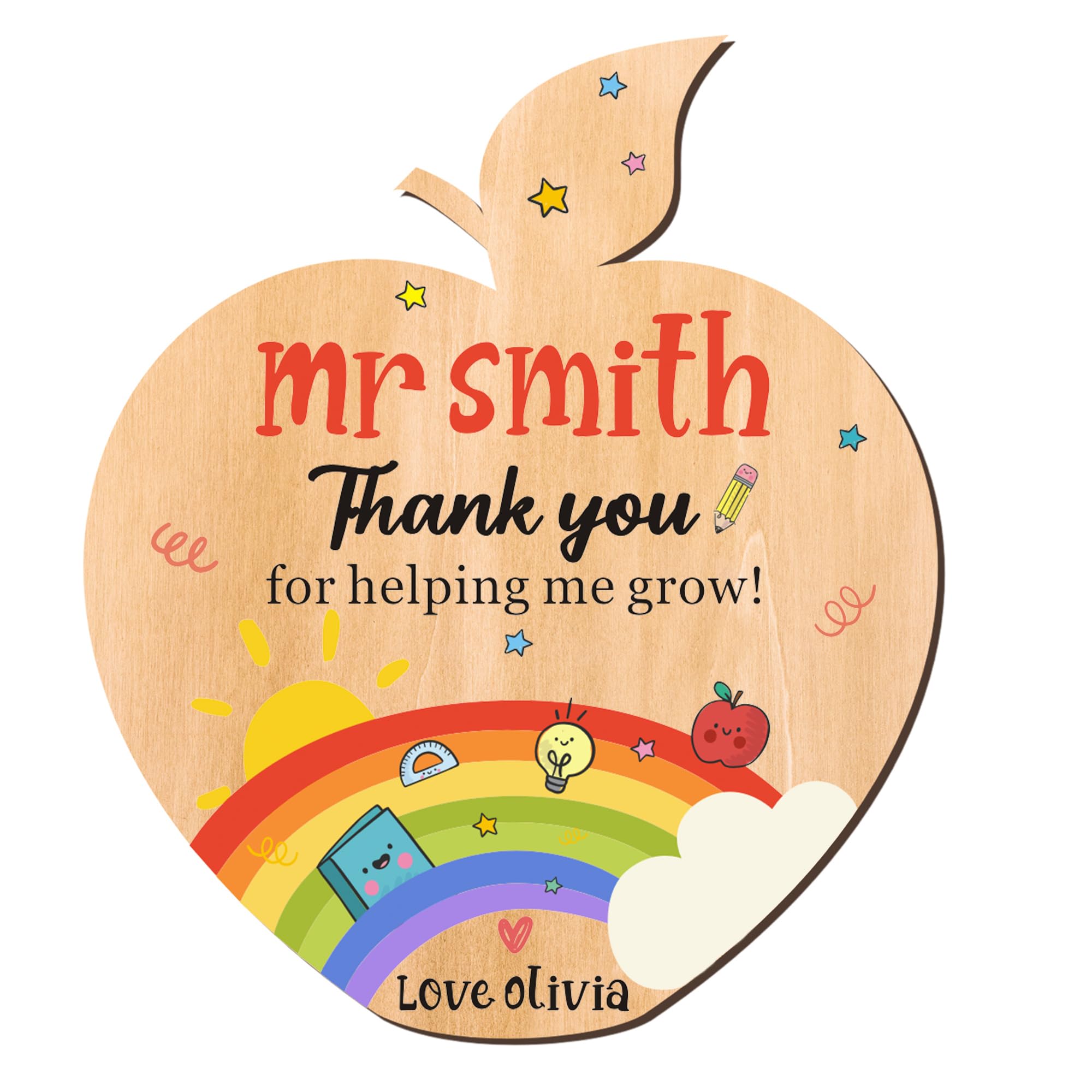 Personalised Teacher Gifts for Women Men Custom Fridge Magnets Gifts Thank You Gift Thank You Teacher Appreciation Gifts for Teacher End of the Year Assistant Tutor (Wood-Apple, Design 2)