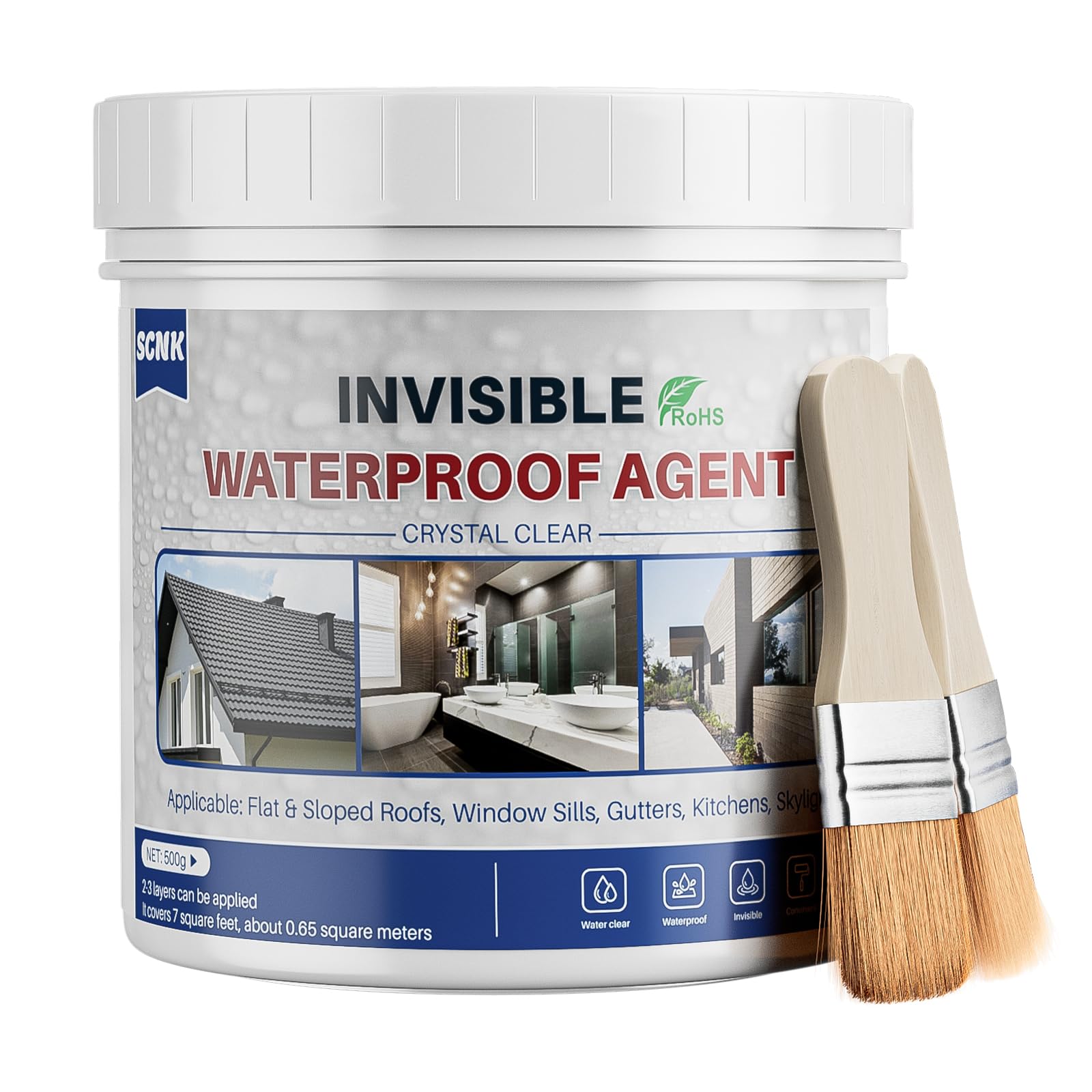 SCNK 500g Transparent Waterproof Coating, Water Based Clear Liquid Water Proof Sealant Repair Leaks, Invisible Waterproof Agent for Indoor and Outdoor Use