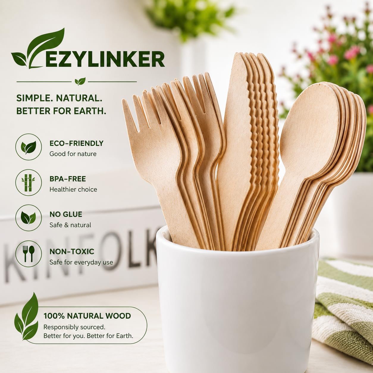 Eco-Friendly Wooden Cutlery Set - 150 Pcs -3