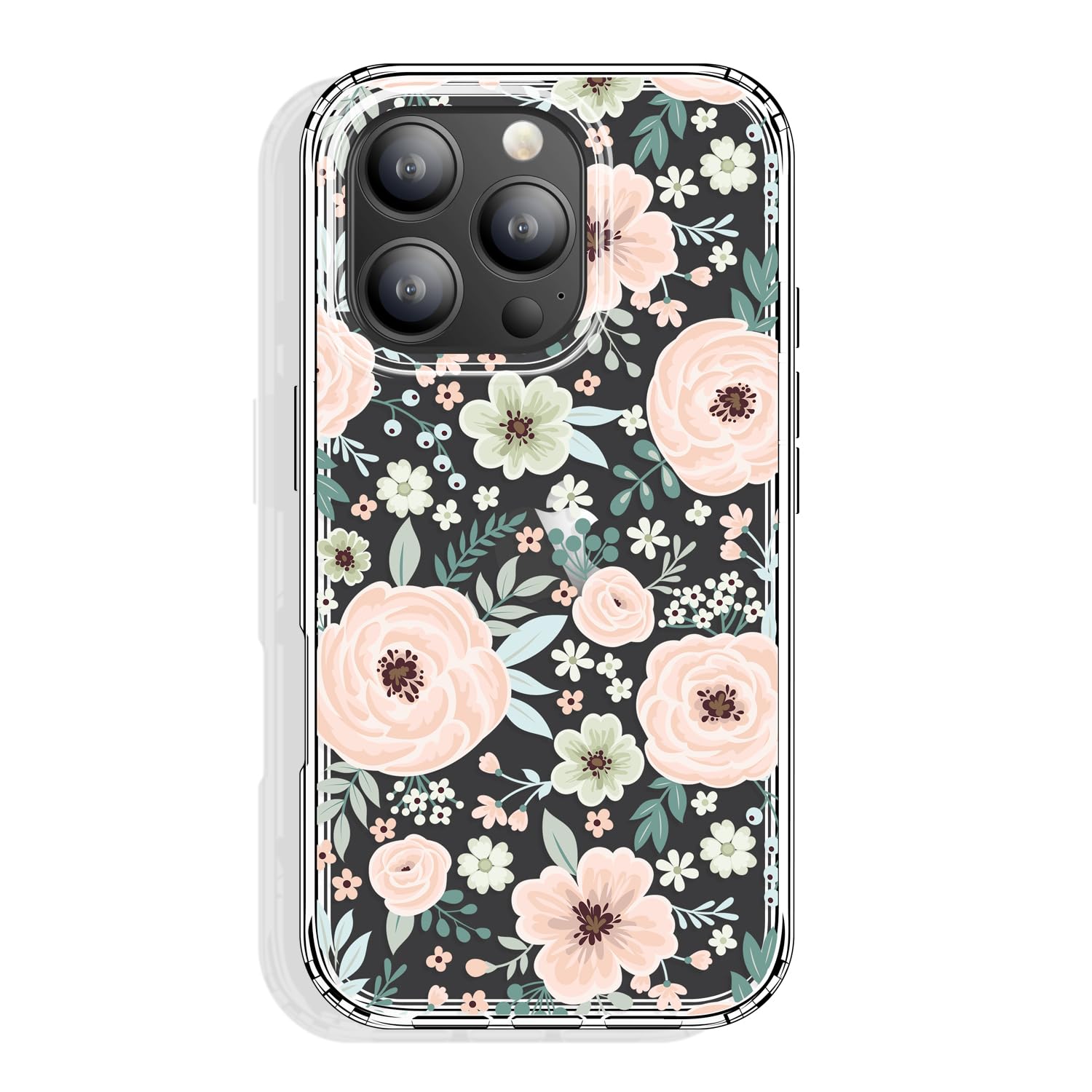 GYZYA for iPhone 16 Pro Case, Clear 6.3 Inch with Pattern Design, Protective Slim TPU Cover + Shockproof Bumper for Women and Girls (Chic Flowers)