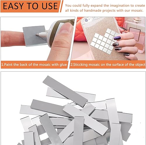 Miniatura 4 de Yimisya 300 espejos plateados de cristal real, azulejos de mosaico de 0.394 in x 0.394 in, mini espejo de mosaico para manualidades, decoración de