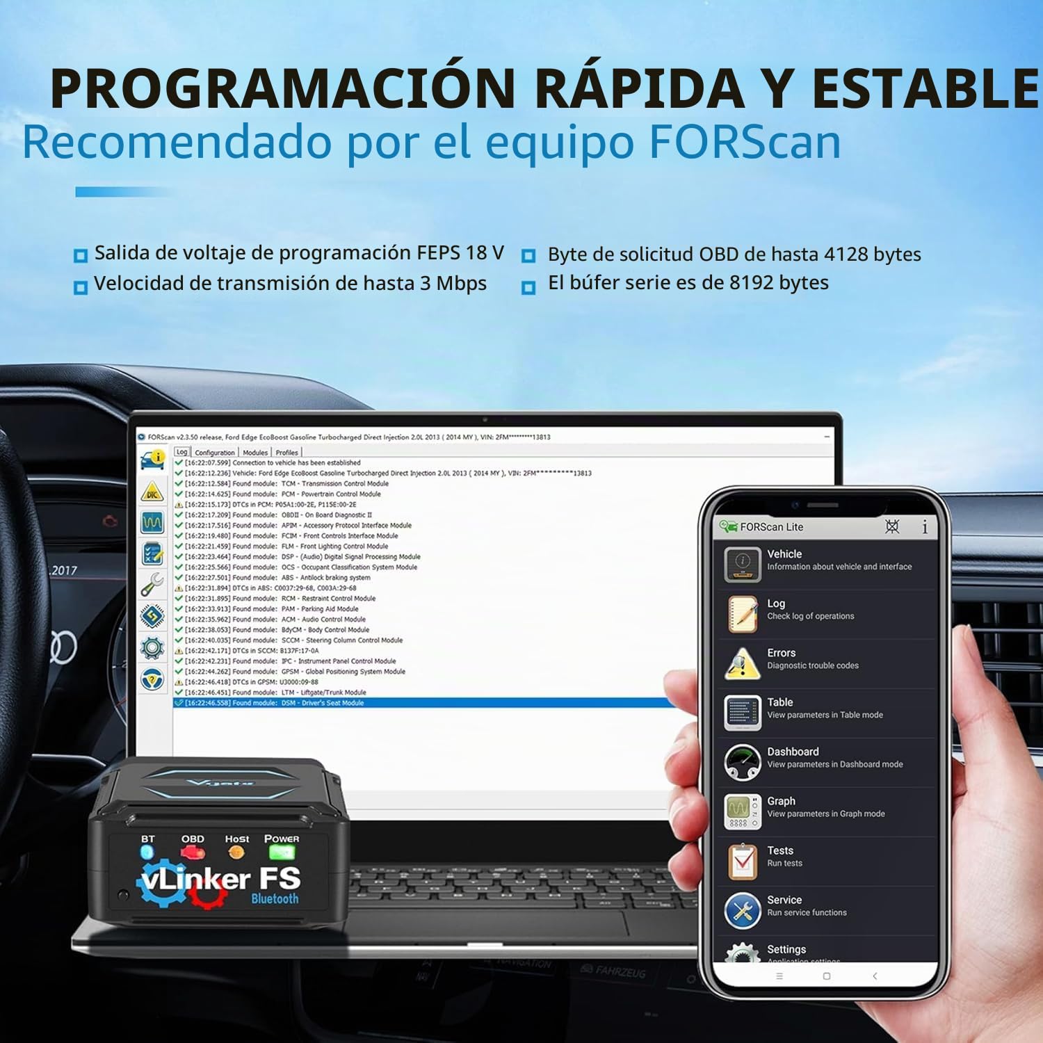 vLinker FS OBD2 Bluetooth Escáner Herramienta de diagnóstico para iPhone, Android, and Windows