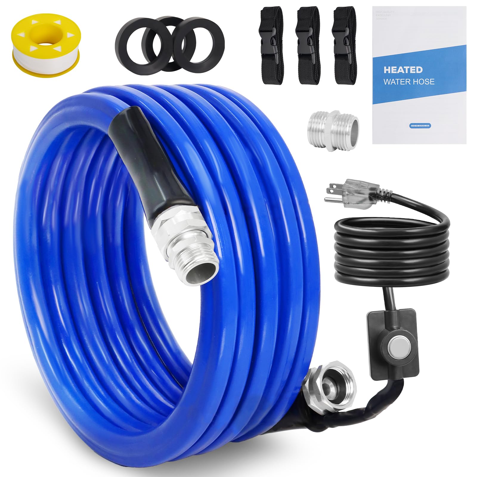 15FT Heated Water Hose for RV Heated Drinking Water Hose with Thermostat Lead and BPA Free; 5/8" Inner Diameter -45°F Antifreeze Heated Drinking Garden Water Hose