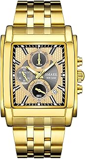 Shmtfa Orologi Uomo Rettangolari Multifunzione Orologio Polso Quarzo Analogico Cronografo Impermeabile 3atm con Cinturino in Acciaio Inossidabile per Decorazioni Uomo(d'oro)