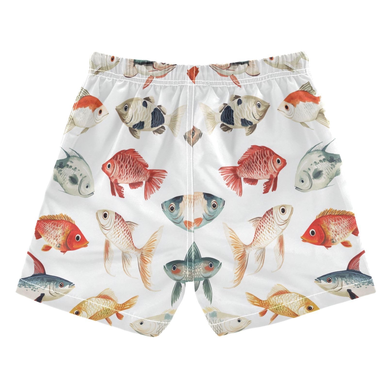 Jucciaco Boys Swim Trunk Quick Dry Beach Board Shorts Fish White Real Graphic Swimwear for Kids