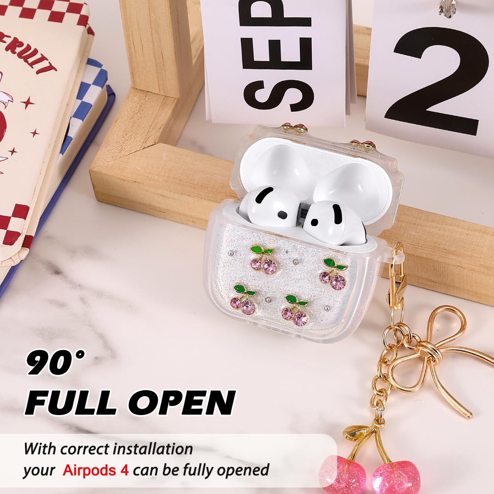 Custodia AirPods 4 Con Fiori Di Ciliegio | Cover In PC Antiurto Con Moschettone E Ricarica Wireless