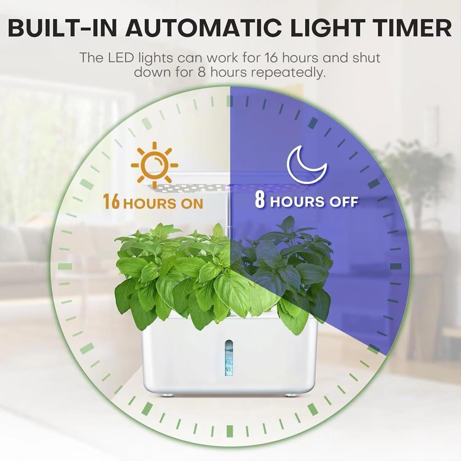 Sistema de cultivo hidropónico, 10 cápsulas, kit de jardín inteligente de hierbas LED para interiores, jardín interior, temporizador controlado, con crecimiento de espectro completo de 24 W, tanque de
