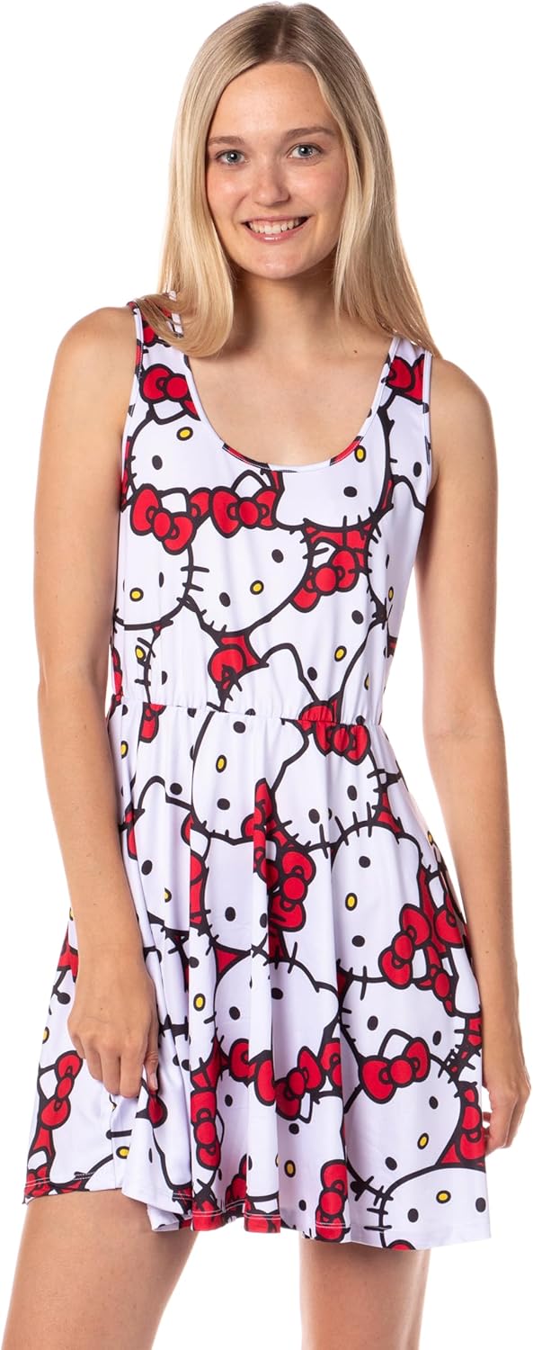 Sanrio Hello Kitty Women's All Over Print Tank Top Adult Casual Summer Spring A-Line Skater Dress