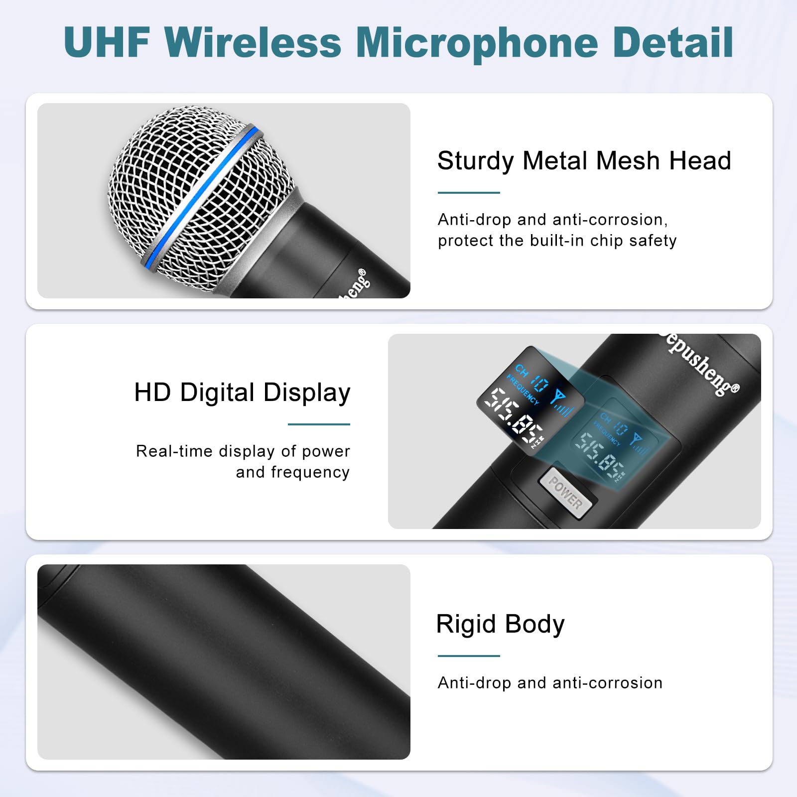 Depusheng Sistema di microfono karaoke wireless duale, set di microfono dinamico con ricevitore ricaricabile per canto, festa, DJ, matrimonio