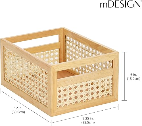 Miniatura 3 de mDesign Cubo cuadrado de madera, organizador de caña natural, caja de almacenamiento para almacenamiento de cocina, estantes de despensa, armario,