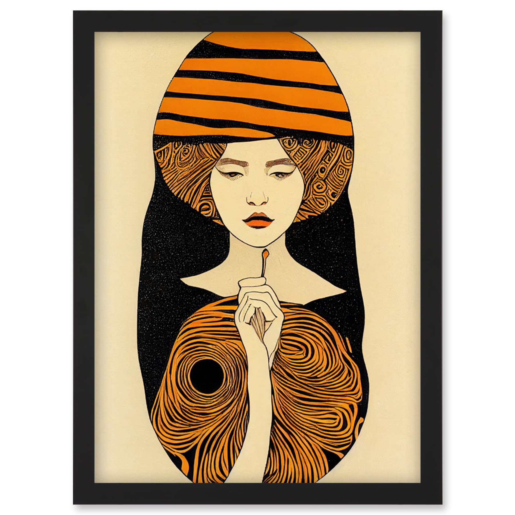 B&Q -  Woman Portrait Retro Mid Century Modern Illustration Art Nouveau Wall Art PrintA4 Size