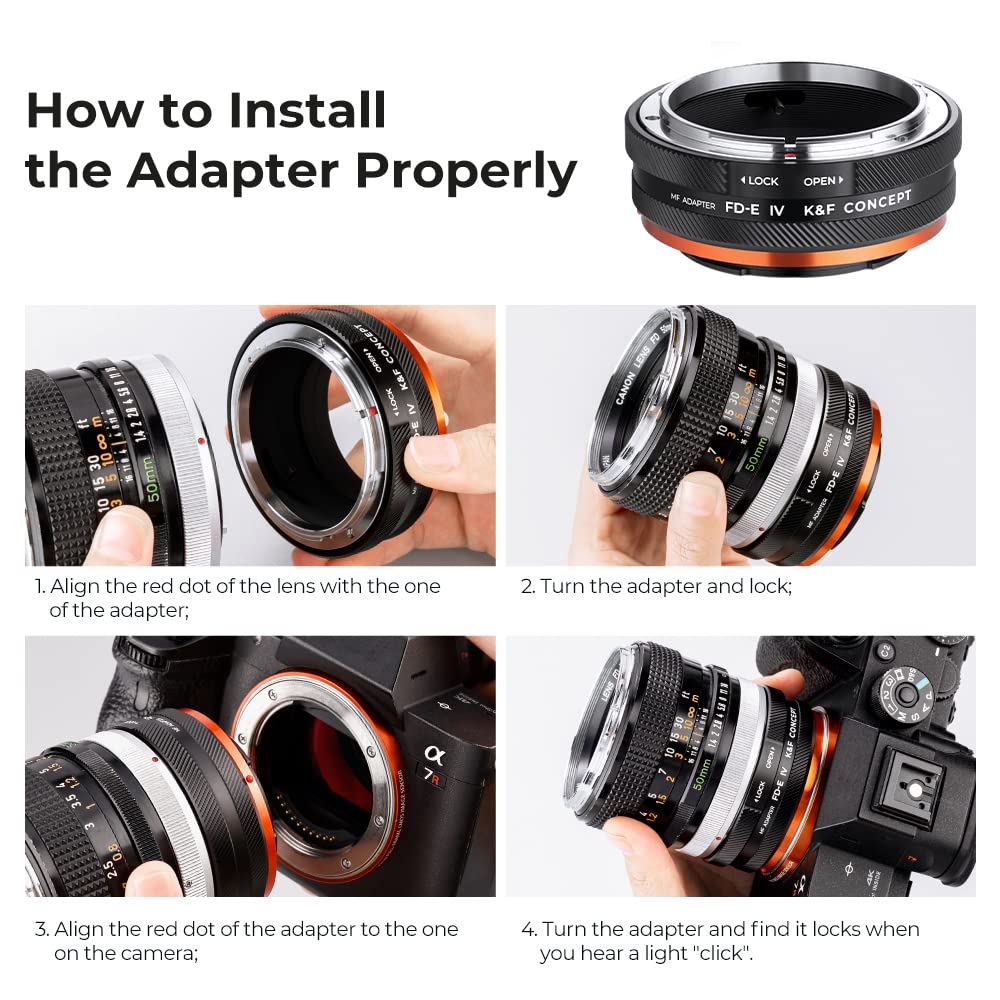 K&F CONCEPT Bague d'adaptation Manuelle Compatible avec Utiliser Objectifs compatibile Con Canon FD sur Appareils Photo compatibile Con Sony E de Version IV FD-NEX