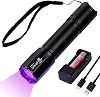 مصباح يدوي UltraFire UV أسود ، مصباح يدوي LED 395-405nm ، كاشف ضوء أسود صغير لعلاج الغراء بالأشعة فوق البنفسجية ، كاشف التسرب ، صبغة بول الحيوانات الأليفة 18650 بطارية وشاحن USB متضمن