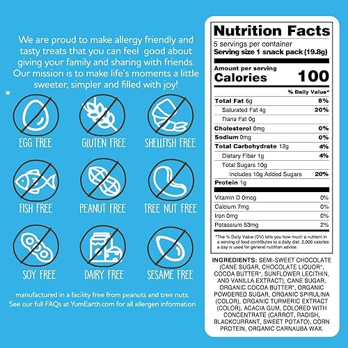 Miniatura 2 de YumEarth Choco Yums, paquetes de aperitivos de 5 a 0.7 onzas, apto para alérgicos, sin gluten, sin OMG, vegano, sin sabores ni tintes artificiales